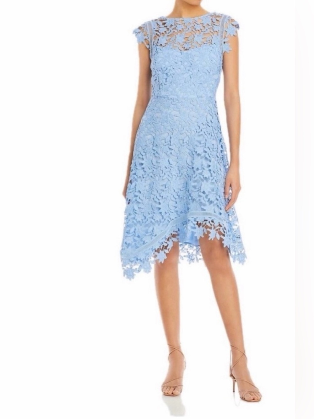 Eliza J Light Blue Lace
Asymmetrical Cap Sleeve Dress, Sz 14